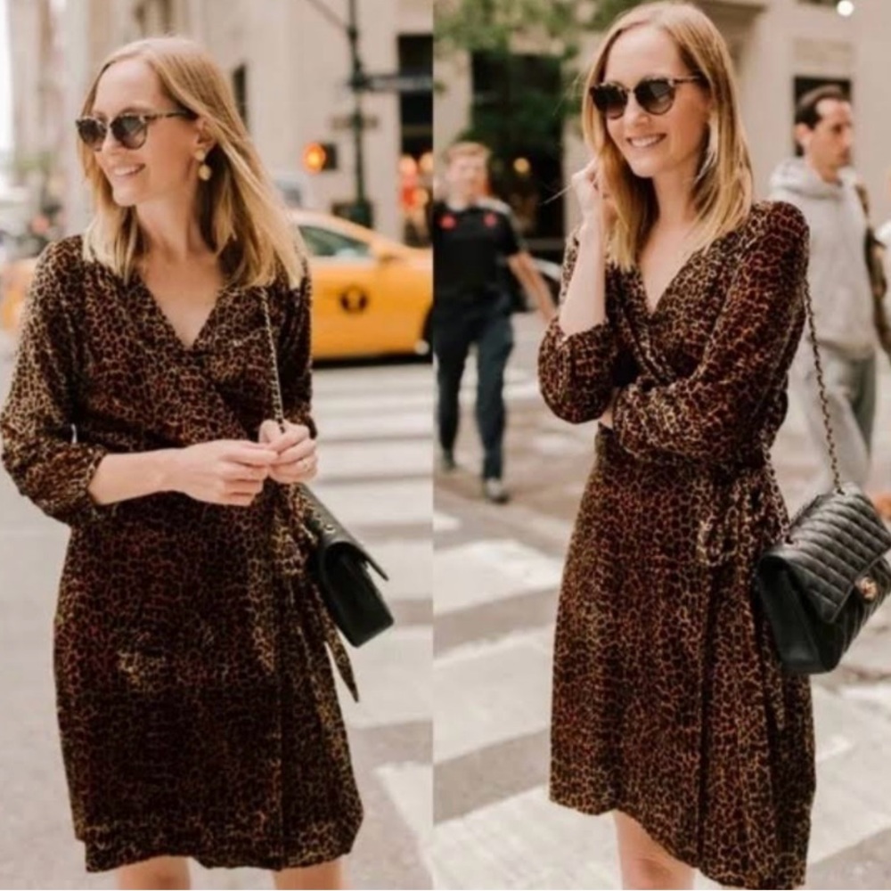 J.Crew velvet cheetah print wrap dress